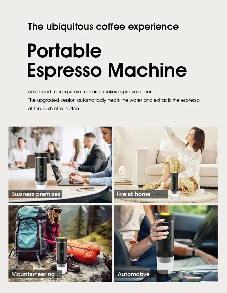 Macchina per caffè espresso portatile elettrica senza fili per auto e casa, campeggio, da viaggio con capsule e in polvere 3 in 1
